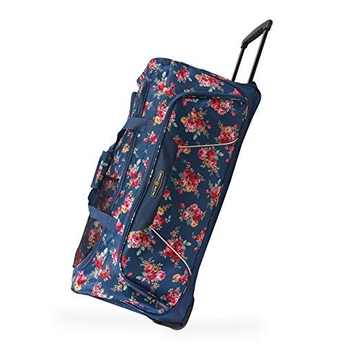 Pacific Coast Signature Women's 32" Large Rolling Duffel Bag, Rose Garden Navy One Size - color: Rose Garden Navy