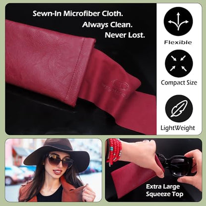 Soft Sunglasses case | Large Glasses Case Holder - Eyeglass Pouch Squeeze Top | Glasses pouch Lightweight Extra Layers - color: Burgundy