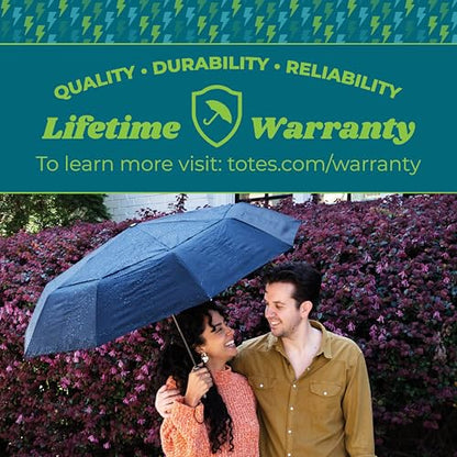 Totes Auto Open/Close Windproof Ultimate Compact Umbrella with UV and Water Repellent Protection - color: Black, size: 43" Canopy