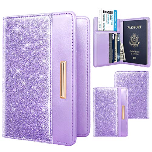 Coco Rossi Passport Holder for Travel Women Slim RFID Passport Cover Wallet - color: Glitter Purple
