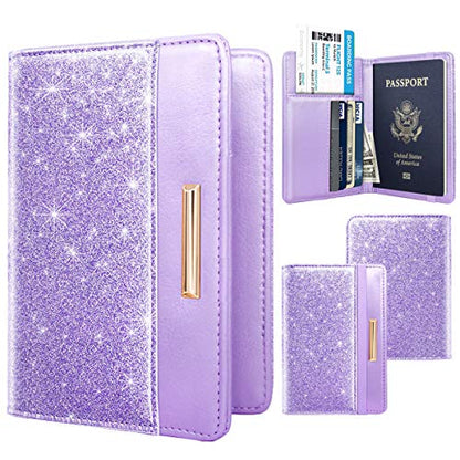 Coco Rossi Passport Holder for Travel Women Slim RFID Passport Cover Wallet - color: Glitter Purple