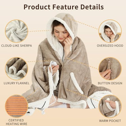 ESTINGO Wearable Heated Blanket Electric Throw, Heated Shawl for Women - color: Light Beige, size: 50"x64"