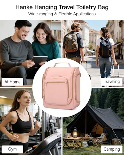 Hanke Hanging Travel Toiletry Bag for Women Water Resistant Makeup Bag - color: Pink