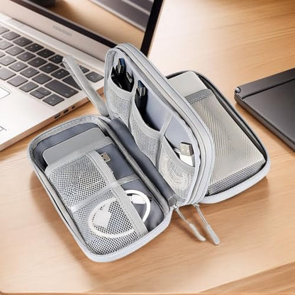 Portable Travel Cable Organizer Pouch Double Layer for Chargers and Cables - color: Grey