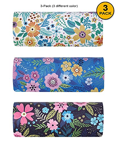 JAVOedge [3 PACK], Various Pattern Long Oval Hard Glasses Case Includes Microfiber Cleaning Cloth - color: Florals - Style C