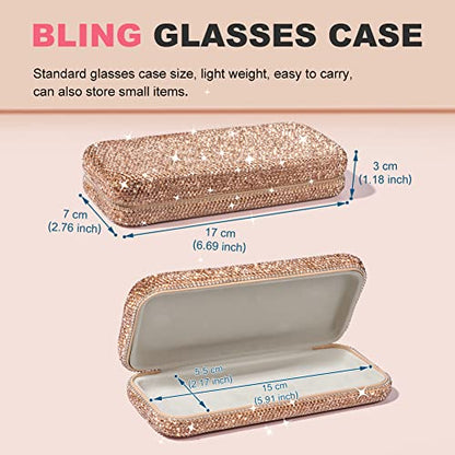 Sparkly Rhinestone Eyeglasses Case Bling Diamond Hard Shell Eyeglasses Protective Cases for Sunglasses - color: Gold