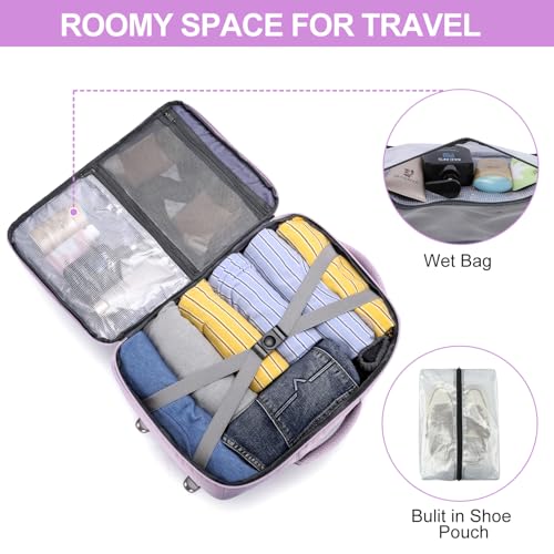 Travel Backpack for Women, 25L TSA Carry On Backpack Airline Approved - color: Light-purple, size: Large-25L