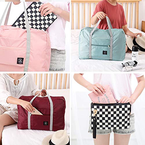 SITAKE 4 Pcs Foldable Travel Duffel Bag, Waterproof Lightweight Carry-on Bags, Suitable for Overnight, Holiday, Shopping, Weekends, Outing, Gym(Wine Red/Navy Blue/Sky Blue/Light Pink) - color: wine red + navy blue + sky blue + light pink
