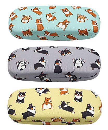 JAVOedge [4 PACK / 3 PACK], Printed Pattern Durable Hard Clamshell Eyeglass Case with Bonus Microfiber Cloth - color: Dog - Style a, size: 3 PACK