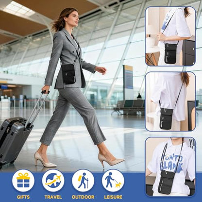 RFID 차단 여권 홀더, 여행용 목 지갑, 조절 가능한 랜야드 6칸 파우치 포함, RFID 차단, 그레이, 여행용 RFID 차단 여권 홀더 - color: RFID 차단, 그레이