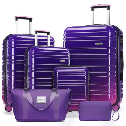 LARVENDER Luggage Sets 6 Piece Expandable Suitcases Set, Midnight Berry - color: Midnight Berry 6PCS, size: Family Set