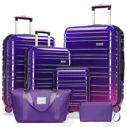 LARVENDER Luggage Sets 6 Piece Expandable Suitcases Set, Midnight Berry - color: Midnight Berry 6PCS, size: Family Set