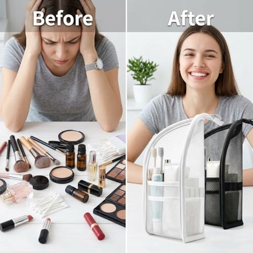 Standing Toiletry Bag,Portable Foldable Hanging Travel Organizer with Zipper and Loop,Mesh Large Capacity Cosmetic Waterproof Bag for Bathroom,Suitcase Packing,Toiletries,Makeup,Skincare (1PC-Black) - color: 1PC-Black
