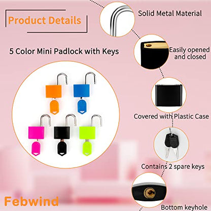Febwind 5 Pcs Suitcase Locks, Multicolor, with Copper Keys - color: 5 Colors