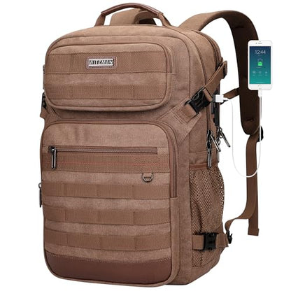 WITZMAN Canvas Travel Backpack for Men Multiple Pockets - color: Brown