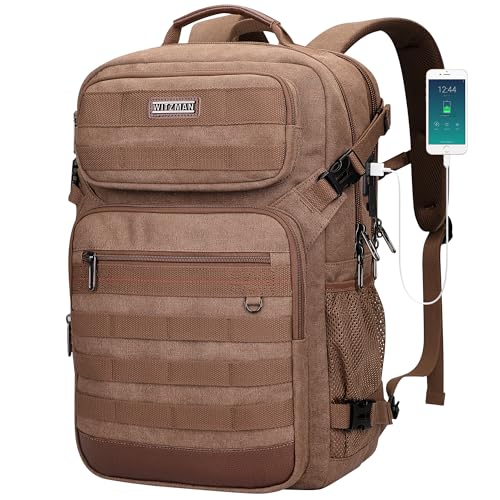 WITZMAN Canvas Travel Backpack for Men Multiple Pockets - color: Brown