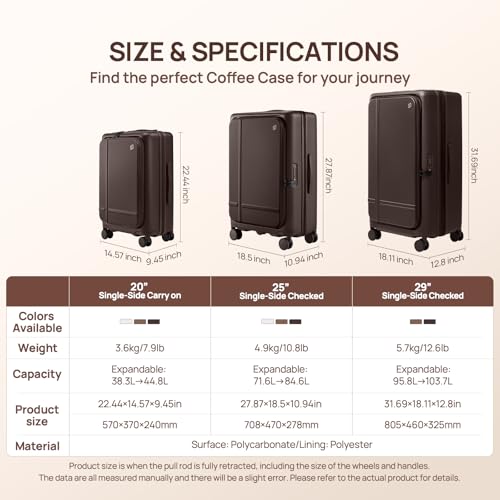 NINETYGO Medium Checked Luggage Flat Top Opening, 25 Inch, Coffee Journey - color: 02-Caramel Latte, size: Checked 25-Inch (Top Opening, 72L)