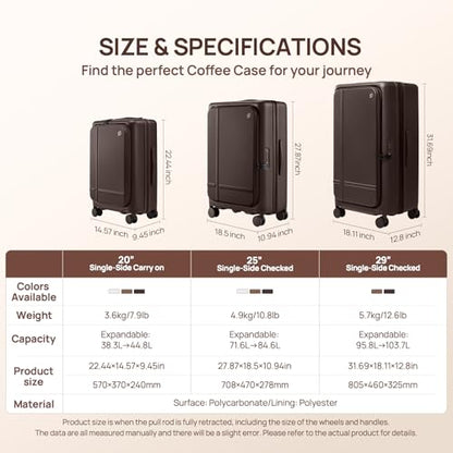 NINETYGO Medium Checked Luggage Flat Top Opening, 25 Inch, Coffee Journey - color: 02-Caramel Latte, size: Checked 25-Inch (Top Opening, 72L)