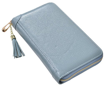 Easyoulife Credit Card Holder Wallet Womens Zipper Leather Case Purse RFID Blocking - color: Light Blue