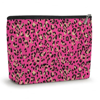 Leopard Print Makeup Bag Cosmetic Bag, Makeup Organizer for Women, Hot Pink - color: Pink Black Leopard Print 580