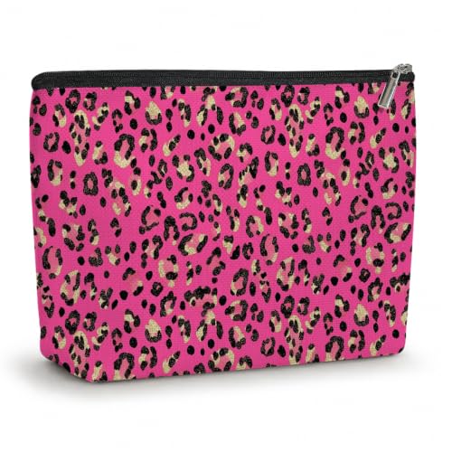 Leopard Print Makeup Bag Cosmetic Bag, Makeup Organizer for Women, Hot Pink - color: Pink Black Leopard Print 580