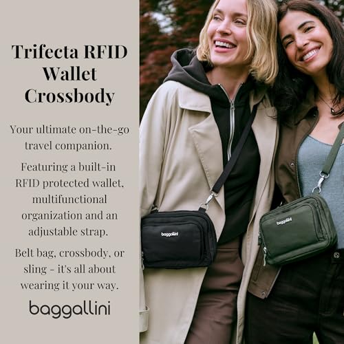 Baggallini Triple Zip with Front Wallet/Trifecta RFID Wallet Crossbody - color: Black W/ Gold Hardware