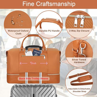 ITIEZY Weekender Bag for Women 21.5" Travel Duffel Large Carry On Bag 3PCS - color: 7-Brown, size: Large