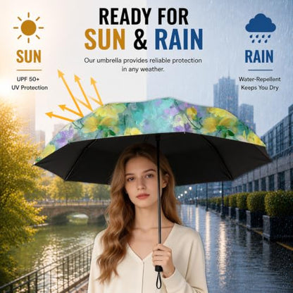 Automatic Folding Travel Umbrella for Sun & Rain - color: RIV008