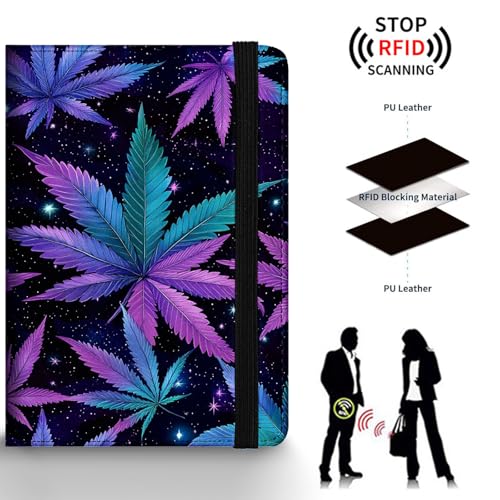 Passport Holder Wallet Cover Case,RFID Blocking Passport Cover,Large Capacity Travel Wallet with Multi Card Slots (Weed Leaf Pattern) - color: Weed Leaf Pattern