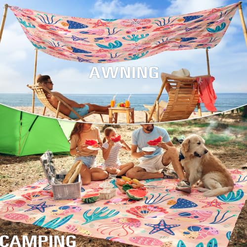 Beach Blanket Sandproof Waterproof Oversized 78"x81"/10'x9' Compact mat - color: Pink Ocean, size: 78''×81''