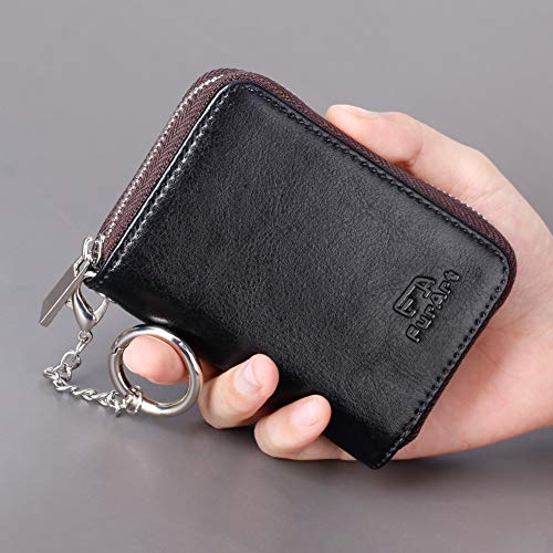 FurArt Zipper Wallet Women RFID Credit Card Holder keychain Wallet | ID Window RFID Blocking Compact Small business 15/16 slots - color: Crazy Horse black