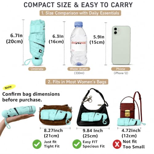 BAODINI Mini Travel Umbrella with UV Sun Protection, Compact Pocket-Size - color: E-1 Pack Green