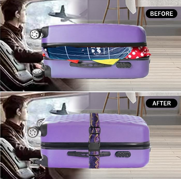Luggage Straps for Suitcases Travel Belt Accessories, Cute Suitcase Strap, Adjustable Luggage Belt Strap, Heavy Duty with Quick-Release Buckle Luggage Strap Luxury Purple Marble - color: Luxury Purple Marble