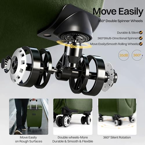 3-Piece Softside Set,Expandable 15% Luggage Set,w/LOCK - color: Green-Grey, size: 3-Piece Set (20"/24"/28'')
