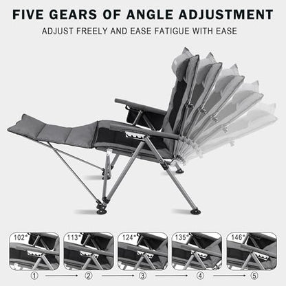Folding Reclining Camp Chair with Footstool for Camp, Picnic, Lawn, Fishing - color: Grey