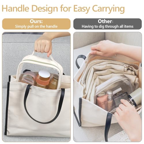 PACKISM Clear Makeup Bag Travel - Velvet Side TSA Approved Toiletry Bag - color: 01 Creamy Off-White, size: Full Vacation (Mixed Sizes)