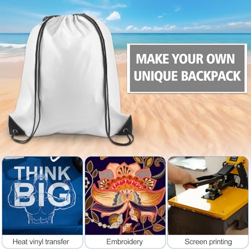 KUUQA 2 Pcs White Drawstring Backpack | Bulk Sports Cinch Bags, String Backpack Storage Bags, For Gym Traveling - color: White