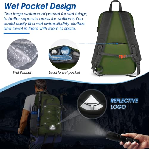 IGOLUMON Hiking Backpack 40L Packable Lightweight Camping Daypack Men Women - color: Army Green