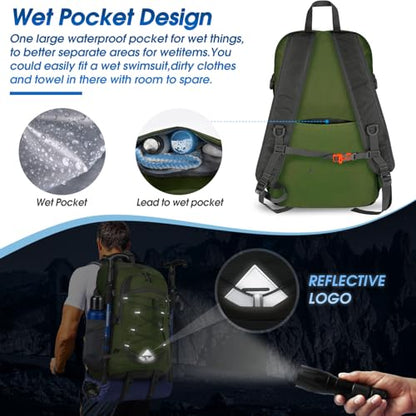 IGOLUMON Hiking Backpack 40L Packable Lightweight Camping Daypack Men Women - color: Army Green