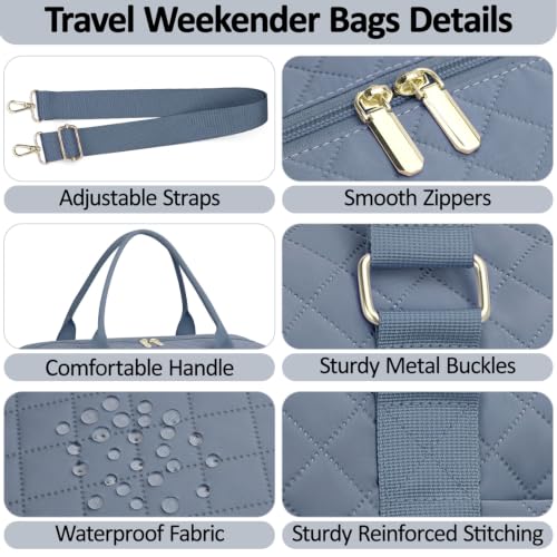 Tenot Quilted Duffle Bag for Women Travel Tote Bag with Luggage Sleeve - color: Blue, size: Large