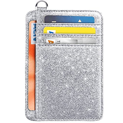 Coco Rossi Credit Card Holder Wallet Women Minimalist Slim Pocket Card Case - color: Glitter Silver