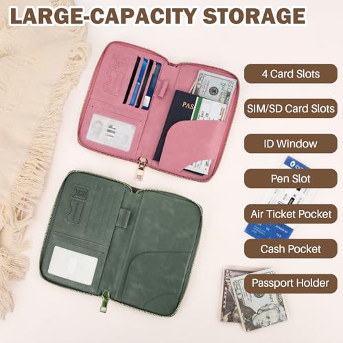 RFID Blocking Passport Wallet, PU Passport Holder for Travel, Pink - color: Leather-Pink