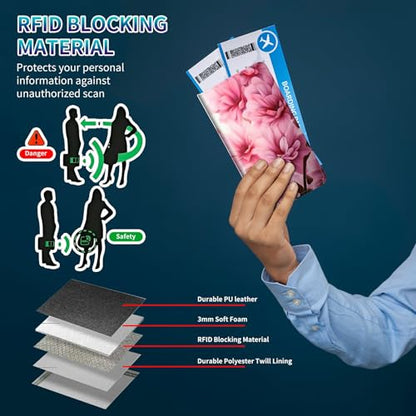 Family Passport Holder RFID,Pink Flowers - color: Pink Flowers