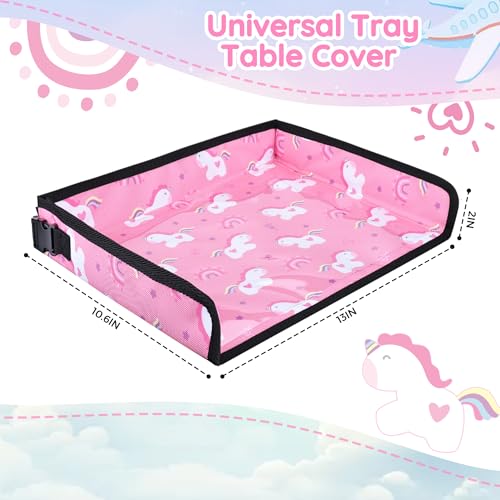 Kids Travel Tray Table Cover with Pockets – Airplane Essentials for Toddlers, Portable Activity Organizer for Plane, Train Car & Highchair, Machine Washable (Pink)