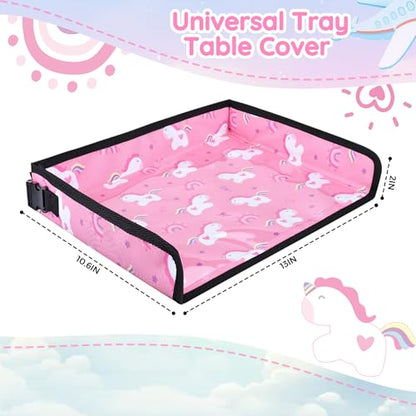 Kids Travel Tray Table Cover with Pockets – Airplane Essentials for Toddlers, Portable Activity Organizer for Plane, Train Car & Highchair, Machine Washable (Pink)