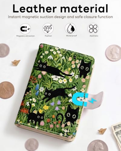 RFID Passport Holder with Tracker Slot, Leather Travel Wallet - color: Lawn Cats
