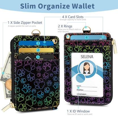 Dog Paw Lanyard Wallet with Id Badge Holder Keychain Card Women - color: Dog Paw