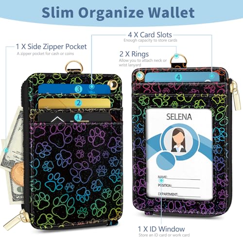 Dog Paw Lanyard Wallet with Id Badge Holder Keychain Card Women - color: Dog Paw