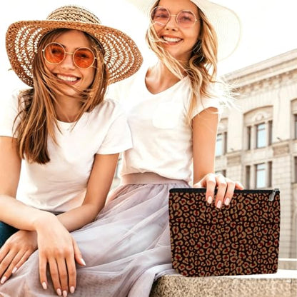 Retro Leopard Print Makeup Bag Cosmetic Bag, Makeup Organizer for Women - color: Reddish Brown Leopard Print 585