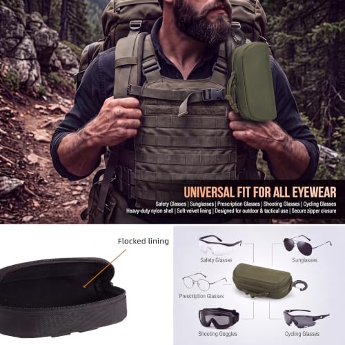 Peminkoo Tactical MOLLE Glasses Case Shockproof Sunglasses Pouch with Clip - color: Green